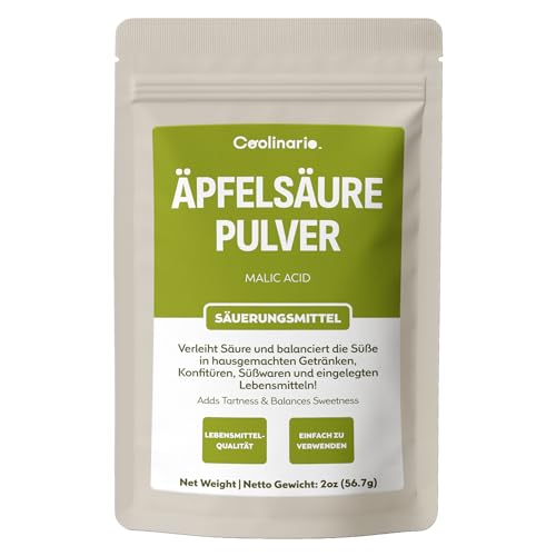Coolinario Apfelsäure Pulver (56 g) Speisesäure für Getränke, Konfitüren, Süßigkeiten | Sorgt für frischen Geschmack & ausgeglichene Süße