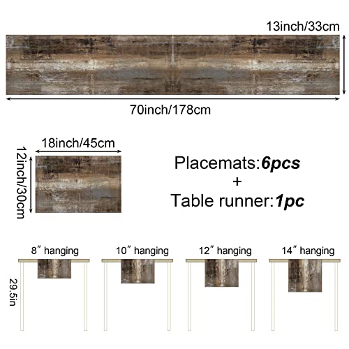 Tqfzp Dark Brown And Grey Rustic Table Runner And Place Mats Set Of 6 Abstract Farmhouse Art Painting Graffiti Linen Dining Mat Sets Washable Vintage Tabletop For Home Decorations 70 Inches Long #TOP2