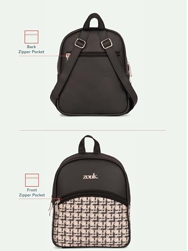 Image of ZOUK Dalila Mini Daypack | Stylish Small Backpack for Women | Compact | Bag for Girls | Daily College Use | Travel Day Pack | Vegan Leather | Handcrafted | Water-Resistant