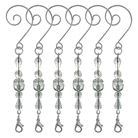 WEIBIAO Christmas Ornament Hooks Clear Beaded Hangers - Decorative S-Hook with Sparkling Gems - Holiday Seasonal Decorations 8 Pcs (Silver) Cover