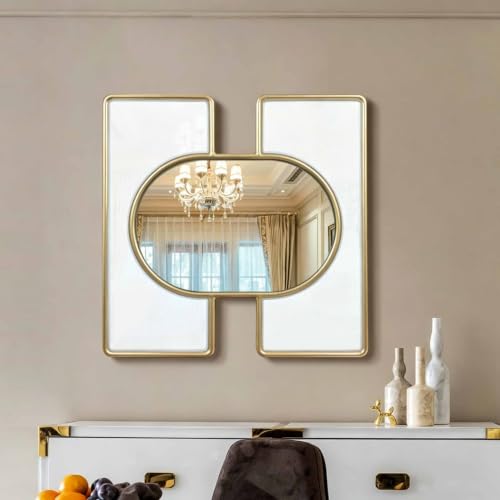 Asiwnshw Espejo de Pared Moderno, Espejo Decorativo de Estilo Vintage con Forma de H para Montaje en Pared, Espejo Bohemio de Madera y Cristal para tocador de baño y decoración del hogar(4 pcs)