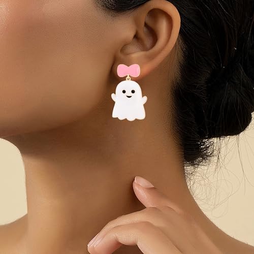 2026 Halloween Earrings for Women Dangle Double-sided Printed Gothic Ghost Earrings for Halloween Party Accessories (Bow Ghost) by suofrun - Used condition - Image 2