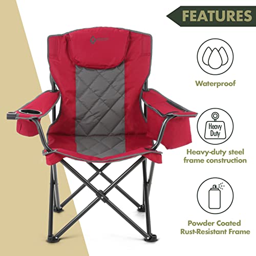 Arrowhead Outdoor Portable Folding Camping Quad Chair W/ 6-Can Cooler, Cup & Wine Glass Holders, Heavy-Duty Carrying Bag, Padded Armrests, Headrest & Seat, Supports Up To 450Lbs, Usa-Based Support #TOP2