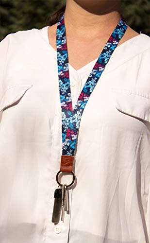 SENLLY Artsy Flowers Neck Lanyard Premium Quality Wristlet Strap with Metal Ring and Genuine Leather, for Key Chain, Camera, Cell Mobile Phone, Charms, Lightweight Items etc