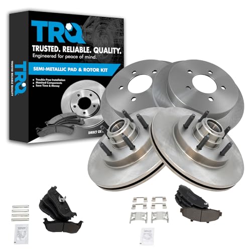 TRQ Front and Rear Brake Pad & Rotor Kit Brake Pads Brake Rotor Semi-Metallic Compatible with 2000-2003 Ford F-150 2004 F-150 Heritage 2002 Lincoln Blackwood