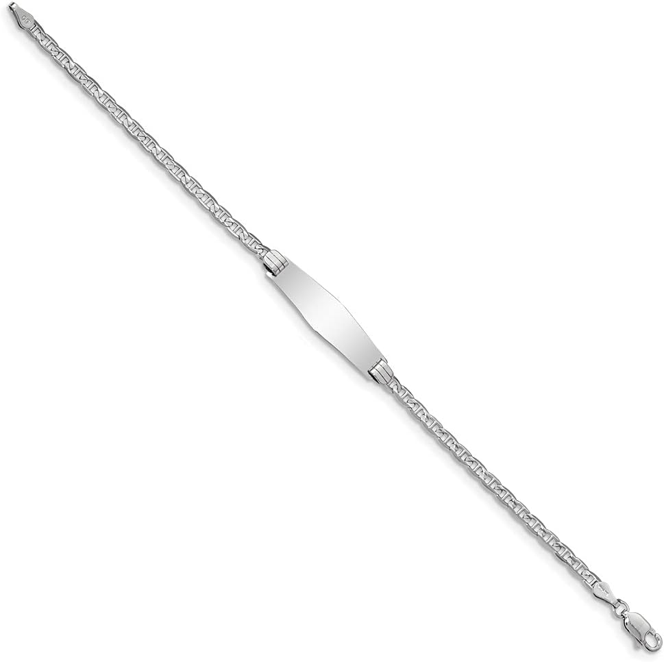 Engravable Personalized Custom 14K White Gold Semi-Solid Soft Diamond Shape Anchor Link ID Bracelet For Men or Women Length 8 inches Width 7.8 mm