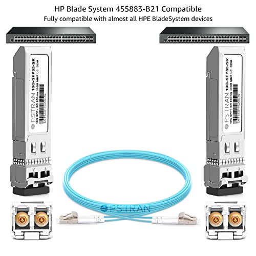 Image of 10GBASE-SR SFP+ Optical Transceiver Module Compatible with HPE BladeSystem 455883-B21 850nm 300m DDM Duplex LC MMF
