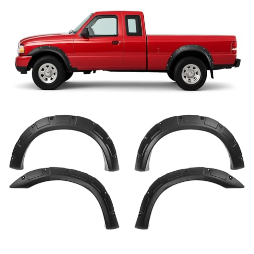BALOCEO 4Pcs Fender Flares Compatible with 1993-2011 Ford Ranger Exclude FX4 Submodels, 3Pieces Per Fender Flares Plastic(PP&TD20) Textured Black