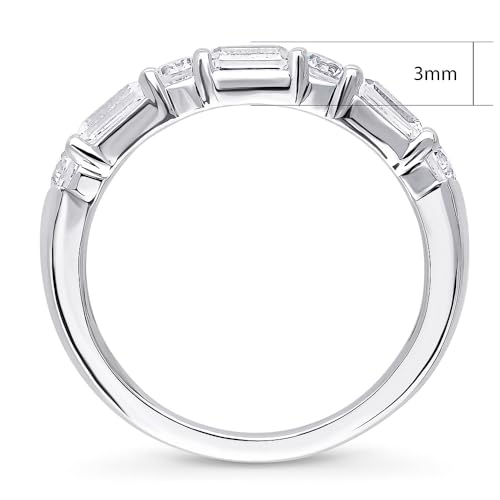 BERRICLE Sterling Silver Art Deco Rings Half Eternity Ring for Women, Cubic Zirconia CZ4