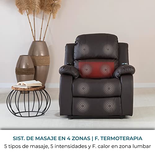 ZZ DON DESCANSO - Sillón Relax Eléctrico Levanta Personas Trevi Choco con Reclinación 160º, 10 Programas, Temporizador, Calor Lumbar, Sist. Masaje 4 Zonas y Acabado PU [Incluye Mando] - imagen 6