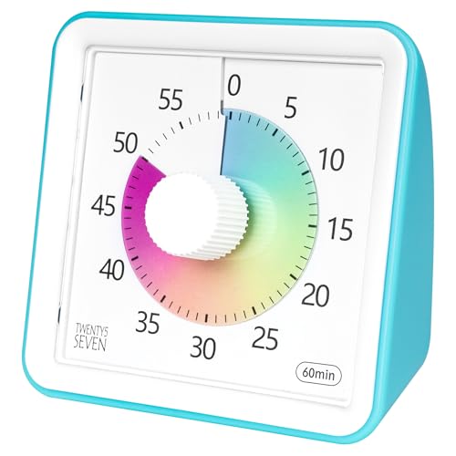 Visual Timer with Protective Case, 60-Minute Countdown Timer for Kids Autism ADHD Classroom Home Office, Countdown Clock for Meeting Time Management, Sky Blue with Colorful Disc