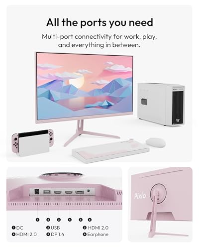 Image of Pixio PX279 Wave Pink 27 inch 240Hz 1080p Fast IPS Panel 1ms GTG Adaptive Sync Gaming Monitor with Pink HDMI 2.1 Cable Certified Ultra High Speed 10FT 8K 60Hz 4K 120Hz Nylon Braided