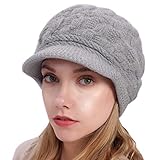 Muryobao Women Winter Warm Beanie Knit Hat Soft Lined Snow Ski Caps with Visor Grey