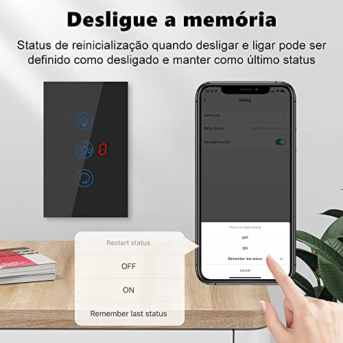 Interruptor Inteligente Luz do Ventilador de teto Wifi 4X2, Controlo independente do ventilador e da