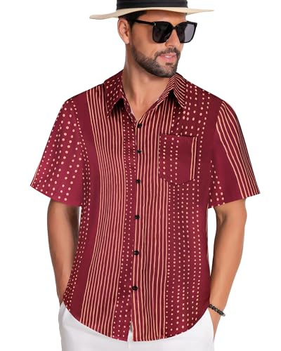 Image of Men Hawaiian Shirt Short Sleeve Summer Beach Button Down Shirts with Pocket