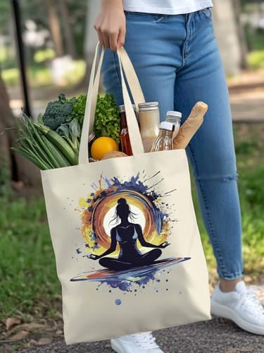 Canvas Tote Bags,Grocery Shopping Cloth Bag Woman Yoga Reusable Shoulder Bags Tote Bag for Travel Work Gym4