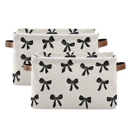 Image of Aslsiy Storage Basket Black Bows on Beige Nursery Bins Baby Box Canvas Clothes Shelf Basket Laundry Hamper 2 Pcs
