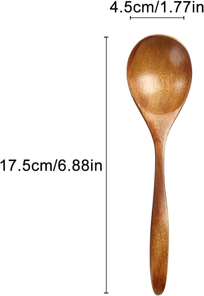ECYC Ltd 5 Pieces Natural Wood Spoon Wooden Soup Spoons, Long Handle Wooden Spoon Wood Ladle Spoon Wooden Teaspoon Wooden Table Spoon for Eating, Cooking, Stirring, Coffee, Tea, Jam, 6.89 inch