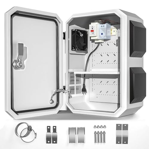 Image of Outdoor Electrical Box with Thermostat and Fan, Cold-Rolled Steel Plate, Aluminum Alloy Back Beam, One-Piece Ventilation Design, IP65 Waterproof, Wall /Pole Mounted. (17.7 inch x 13.8 inch x 7.9 inch)
