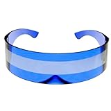 zeroUV - 80s Futuristic Cyclops Cyberpunk Visor Sunglasses with Semi Translucent Mirrored Lens (Clear Blue/Smoke)