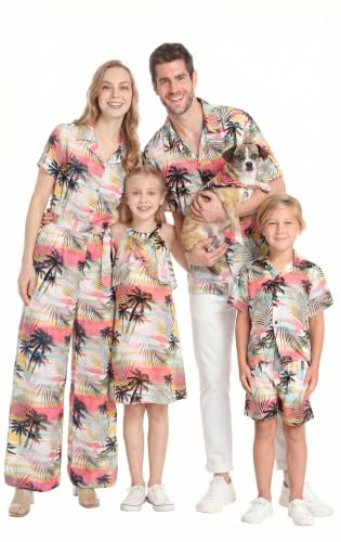Image of Hawaii Hangover Family Matching Hawaiian Clothes, Neon Sunset Pink | Family Matching Hawaiian Clothes, Neon Sunset Pink, lightweight rayon, machine washable, tropical floral print, luaus