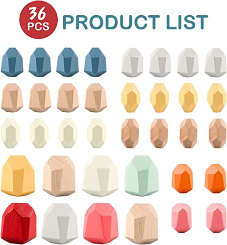 Aaa777Usa Montessori Stacking Wooden Rocks Balancing Stone Preschool Educational Sensory Toys For Toddlers 3 4 5 Year Boys And Girls – Building Block Set 36 Pcs #TOP5