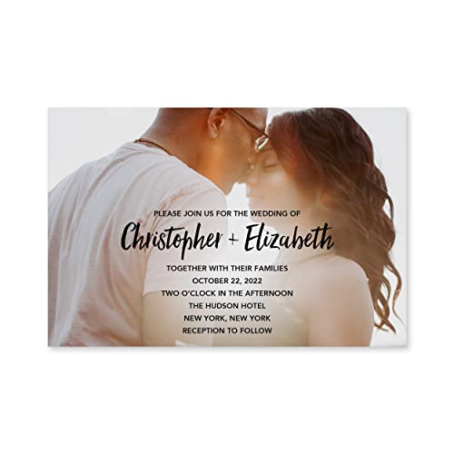 WEDDINGSTAR Custom Printed Photo Wedding Invitations - Handwritten Elegance - Horizontal (Pack of 5)