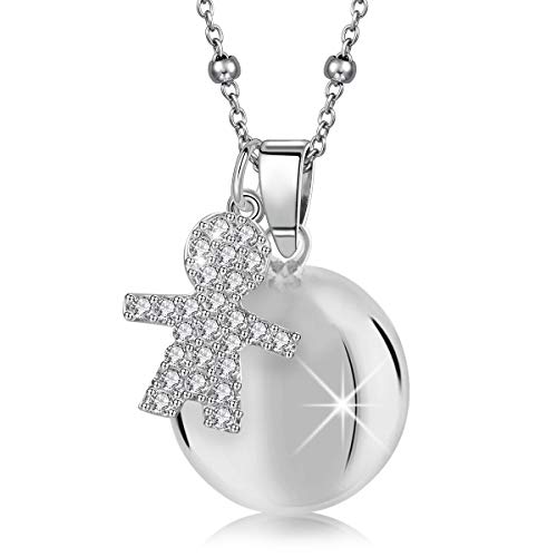 MAMIJUX Bola avec pendentif en forme de bébé avec cristaux et chaîne en acier avec perle de 110 cm de long