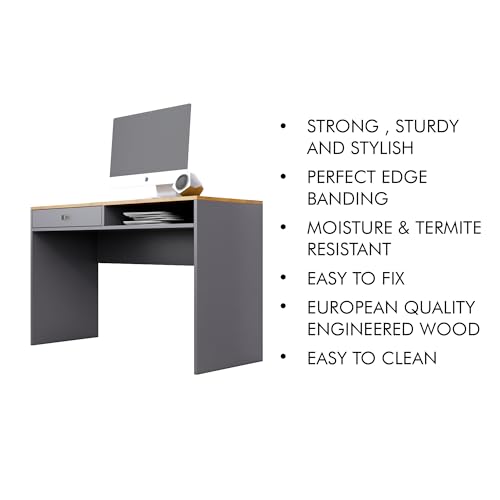 Image of Bniture Wooden Study Table for Home | Engineered Wood Study Table with Storage Shelf & Drawer | Multi Purpose Computer Desk for Writing & Study | Laptop Table for Study Room | Slate Grey & Giant Wood