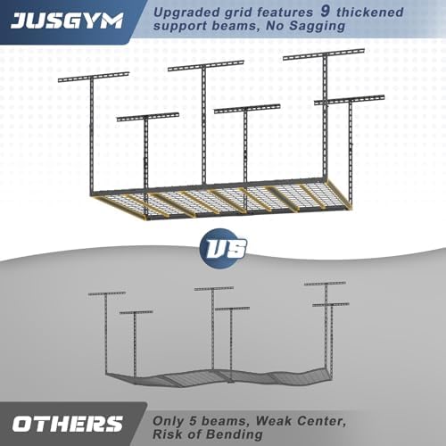 Jusgym 4X6FT Overhead Garage Storage Rack, 26"-40" Height Adjustable Garage Ceiling Storage Racks, Heavy Duty Metal Overhead Storage Organizer System, 450LBS Weight Ca - 2