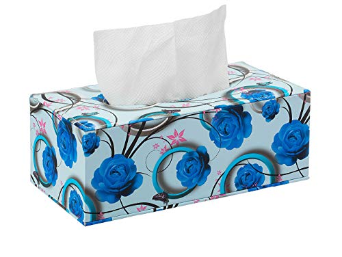 S Forever Home Decor Flower Pattern Faux Leather Tissue Box Cover (Rectangular,Blue Rose)
