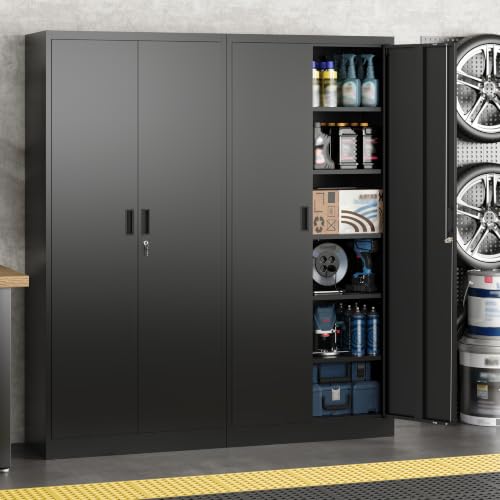 Image of Metal Storage Cabinet with Lock Doors and 5 Adjustable Shelves