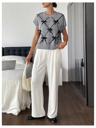 Image of SOLY HUX Women's Short Sleeve Sweater 3D Floral Sweaters Pullover Tank Tops Knit Vest Trendy Fashion Clothing