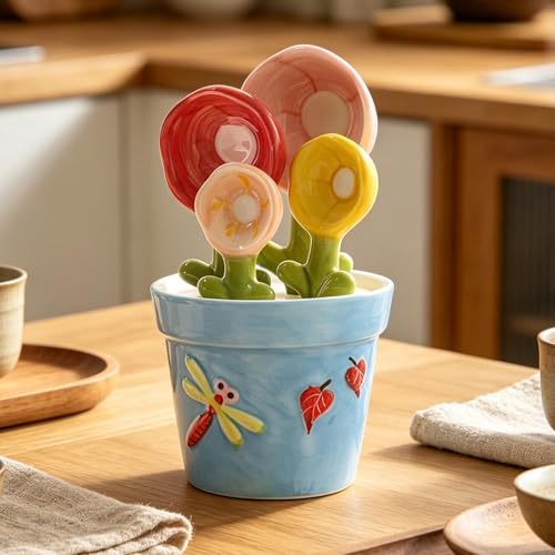 Cucharas medidoras de cerámica de 5 piezas para condimentos y repostería 3