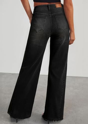 Image of PRETTYGARDEN Women's Wide Leg Jeans Raw Hem Denim Pants