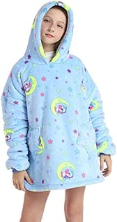 Kids Oversized Hoodie Blanket Fleece Sherpa Snuggle Sweatshirts Cute Animals Pattern Fluffy Pullover Ultra Soft Winter Warm Wearable Blanket for Boys Girls