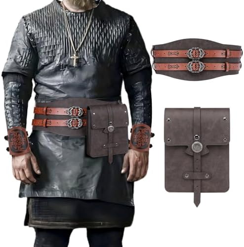 Renaissance Accessories Set – Medieval Belt, Leather Bracers & Be...