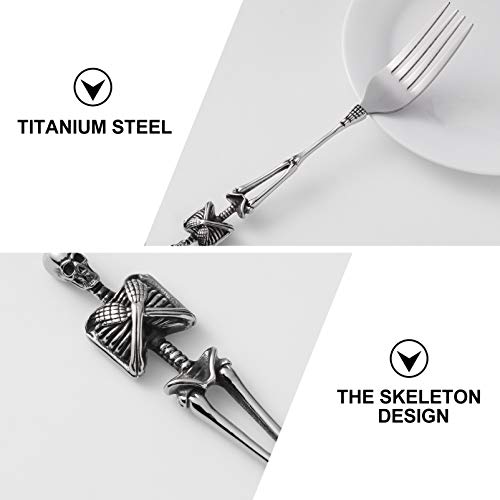Cabilock Titanium Staal Skelet Schedel Vork Bestek Vintage Diner Vork Voor Home Kitchen Restaurant Halloween Pasen Tafel… - Afbeelding 4