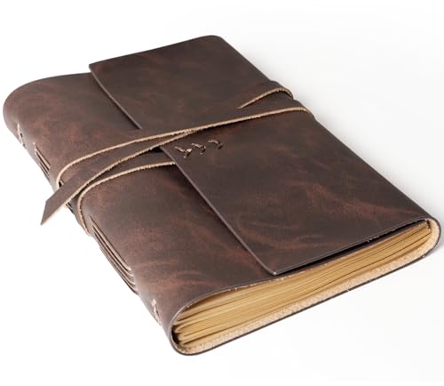 MAYBELL Leather Journal Notebook for Writing, Genuine Leather Bound Journal for Men Women, 240 Lined Pages Leather Notebook for Home Office Traveling Gift (Drak Brown, 6" x 8")