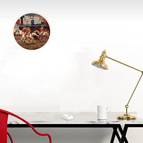 Godblessign Old Train Clock Native American Indians Clock Farmhouse Clock Wooden Wall Clock 10 Inch Wall Clock Battery Operated Farmhouse Wall Decor Home Decor For Kitchen,Living Room,Bedroom,Office #TOP3