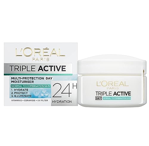 L'Oreal Paris Triple Active Day 24H Hydrating Moisturiser Normal to Combination Skin, 50 ml