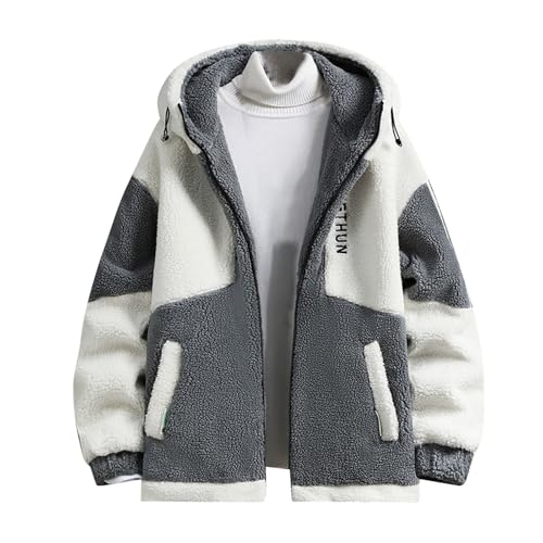 Forros Polares para Hombre, Abrigo Acolchado de Forro Polar de Cordero para Hombre otoño/Invierno (Beige, M)