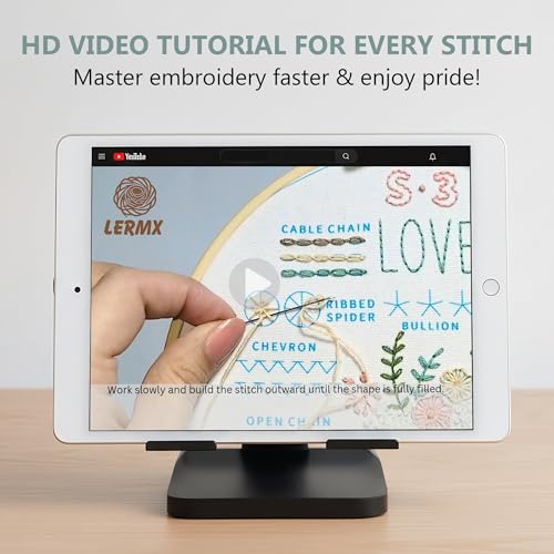 Image of LX LERMX Embroidery Kit for Beginners Adults, 34 Stitch Techniques with Floral Patterns, Complete DIY Kit with Stamped Patterns, Hoop, Colorful Threads, Tools (Pattern 1)