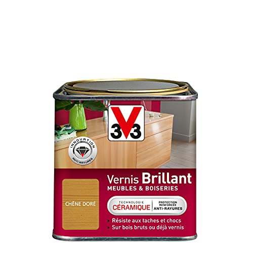 V33 Vernis intérieur Brillant meubles & boiseries, Chêne doré 0,5L