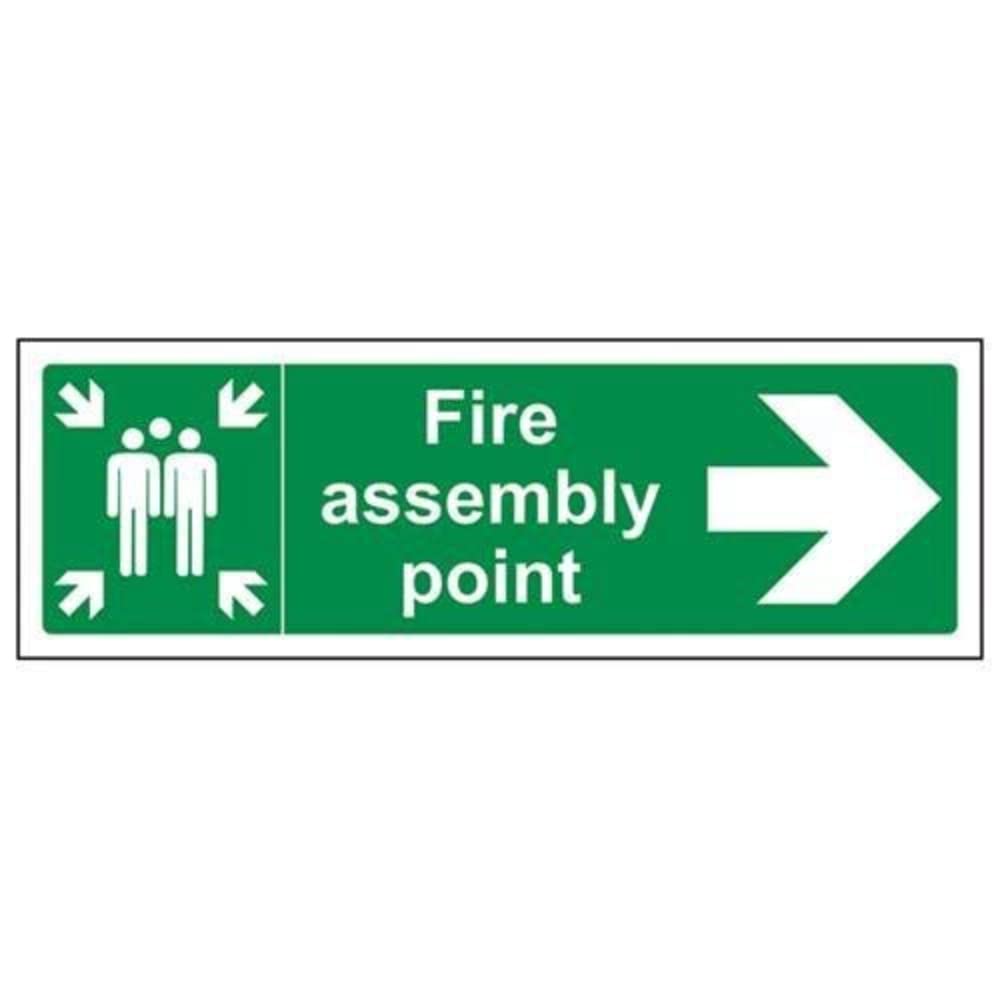 V Safety Fire Assembly Point Arrow Right Sign - 600mm x 200mm - 2mm Rigid Plastic