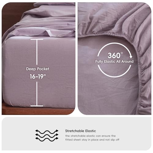 Image of MooMee Sheet Set 100% Washed Cotton Linen-Like Extra Deep Pocket Twin | Relaxed Linen-like Texture. Soft, Breathable & Lightweight Comfort. 15-19 inch Extra Deep Pocket with All-around Elastic