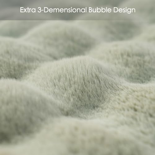 Super Comfort Oversized Warm Thick Bubble Luxury Plush Rabbit Faux Fur Throw Blanket, Fluffy Blanket,Soft Cozy Blanket for Couch Chair Bed Sofa Living Room (Sage Green, 60inX80in) by macinso - Used condition - Image 3