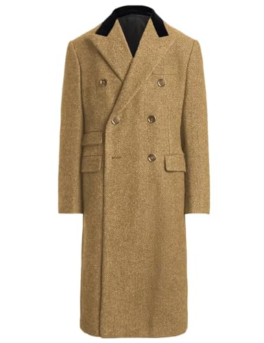 ONAXTDA Men's Trench Coat Herringbone tweed Double Breasted Pea Coat Winter Casual Long Overcoat Business