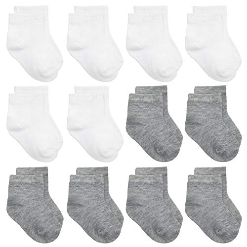 WAFUNNE Baby Socks for Toddler Boys Girls Cotton Crew 3-5T 6 White + 6 Gray D0L