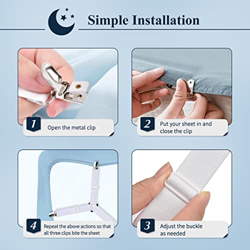 Bed Sheet Holder Straps, Bed Sheet Fasteners Suspenders Adjustable Crisscross Elastic Band Fitted Sheets Corner Straps Grippers Clip, 2Pcs/Set White #TOP6